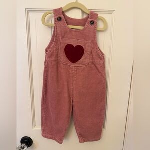 NBW Pink Corduroy Kids Overalls with Heart Patch